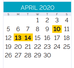 District School Academic Calendar for Jefferson Community School (charter School) for April 2020