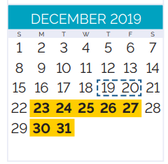 District School Academic Calendar for L.W. Higgins High School for December 2019