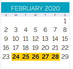 District School Academic Calendar for Bridge City Elementary School for February 2020