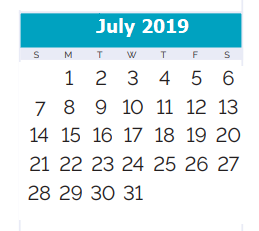 District School Academic Calendar for Waggaman Special School for July 2019