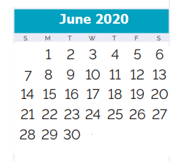 District School Academic Calendar for J.C. Ellis Elementary School for June 2020