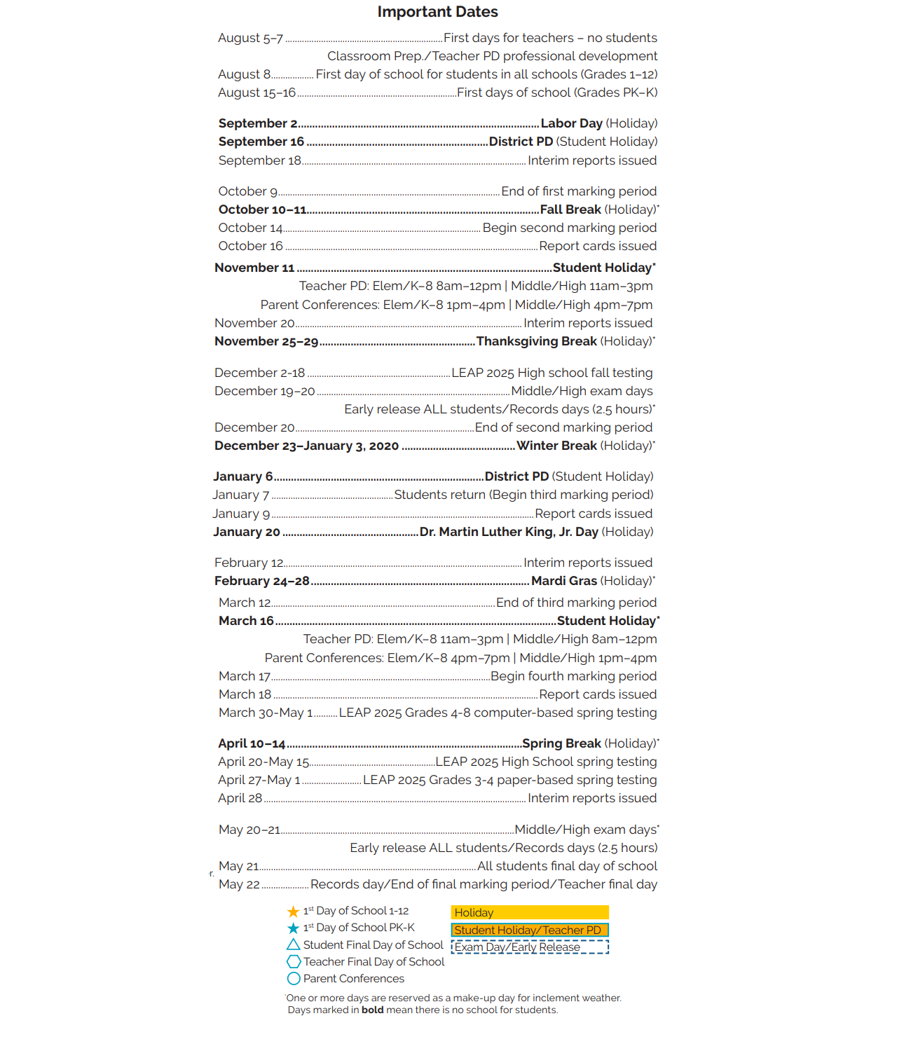 District School Academic Calendar Key for Gretna NO. 2 Academy For Advanced Studies