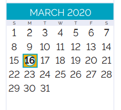 District School Academic Calendar for Joshua Butler Elementary School for March 2020