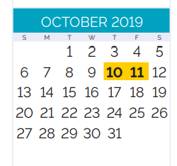 District School Academic Calendar for Joseph A. Cuillier SR. Career Center for October 2019