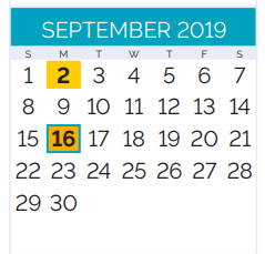 District School Academic Calendar for Thomas Jefferson Academy For Advanced Studies for September 2019