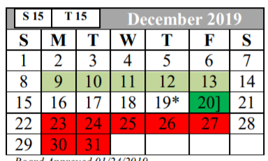 District School Academic Calendar for Mary Lou Hartman for December 2019