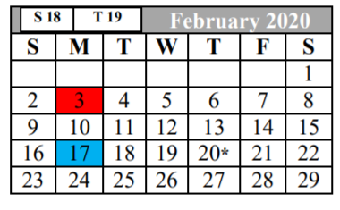 District School Academic Calendar for Bexar Co J J A E P for February 2020
