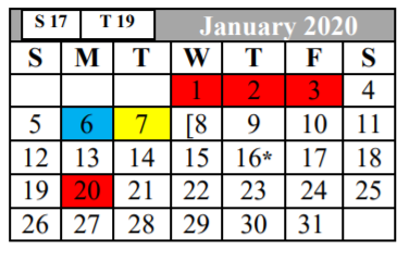 District School Academic Calendar for Bexar Co J J A E P for January 2020