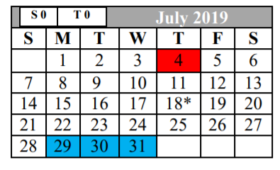 District School Academic Calendar for Thompson Ctr for July 2019