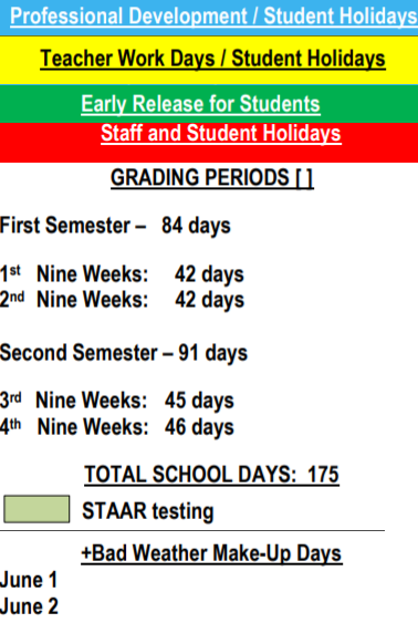 District School Academic Calendar Legend for Ricardo Salinas Elementary