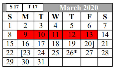 District School Academic Calendar for Bexar Co J J A E P for March 2020