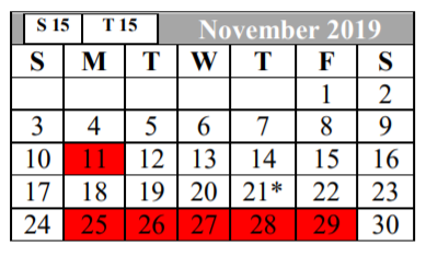 District School Academic Calendar for William Paschall Elementary for November 2019