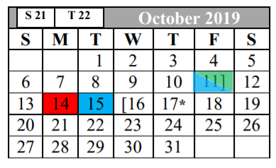 District School Academic Calendar for Woodlake Elementary for October 2019