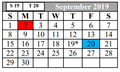 District School Academic Calendar for Thompson Ctr for September 2019