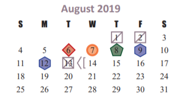 District School Academic Calendar for Memorial Parkway Junior High for August 2019