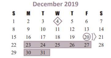 District School Academic Calendar for School For Accelerated Lrn for December 2019