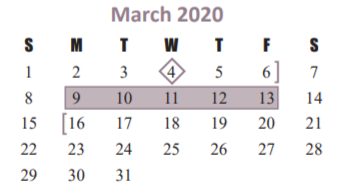 District School Academic Calendar for Joella Exley Elementary for March 2020