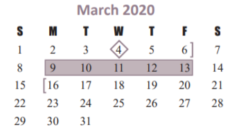 District School Academic Calendar for Katy Elementary for March 2020