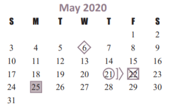 District School Academic Calendar for Opport Awareness Ctr for May 2020