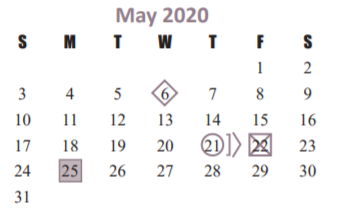 District School Academic Calendar for Memorial Parkway Junior High for May 2020