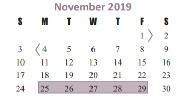 District School Academic Calendar for Project Tyke for November 2019