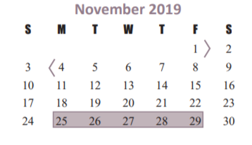 District School Academic Calendar for Franz Elementary for November 2019