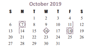 District School Academic Calendar for Odessa Kilpatrick Elementary for October 2019