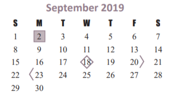 District School Academic Calendar for Opport Awareness Ctr for September 2019