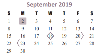 District School Academic Calendar for Katy Elementary for September 2019