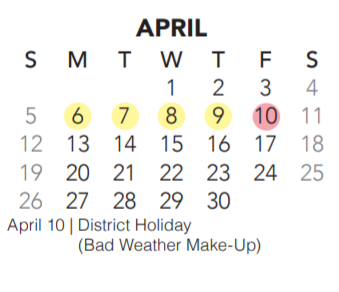 District School Academic Calendar for Lone Star Elementary for April 2020