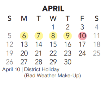 District School Academic Calendar for Bluebonnet Elementary School for April 2020