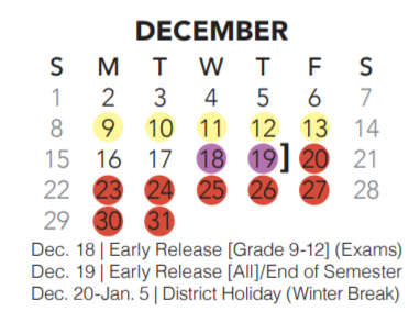 District School Academic Calendar for Parkview Elementary for December 2019