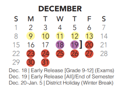 District School Academic Calendar for Bear Creek Intermediate for December 2019