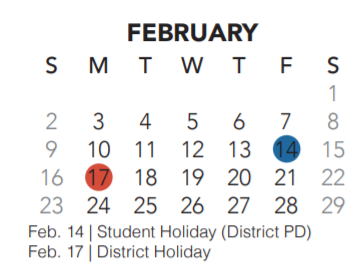 District School Academic Calendar for Parkview Elementary for February 2020