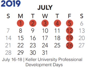 District School Academic Calendar for Bear Creek Intermediate for July 2019