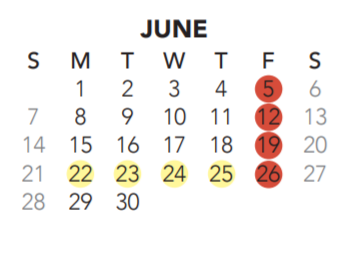 District School Academic Calendar for Lone Star Elementary for June 2020