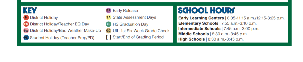 District School Academic Calendar Key for Parkview Elementary