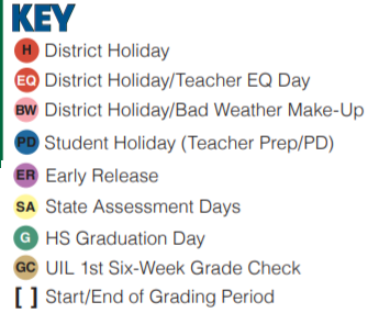 District School Academic Calendar Legend for Bear Creek Intermediate