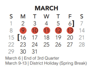 District School Academic Calendar for New Direction Lrn Ctr for March 2020