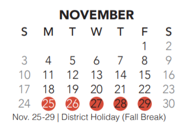 District School Academic Calendar for Hillwood Middle School for November 2019