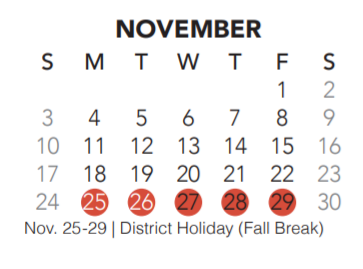 District School Academic Calendar for Indian Springs Middle School for November 2019