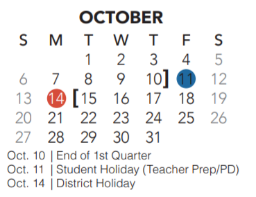 District School Academic Calendar for Bear Creek Intermediate for October 2019