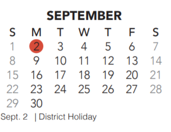 District School Academic Calendar for Park Glen Elementary for September 2019