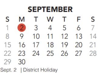 District School Academic Calendar for Bette Perot Elementary for September 2019