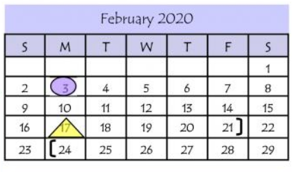District School Academic Calendar for E B Reyna Elementary for February 2020