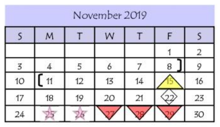 District School Academic Calendar for E B Reyna Elementary for November 2019