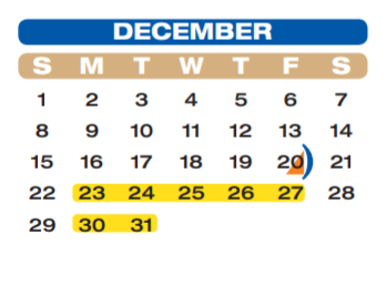 District School Academic Calendar for Travis Elementary for December 2019