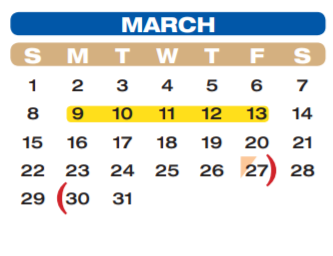 District School Academic Calendar for Briscoe Junior High for March 2020
