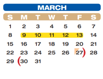 District School Academic Calendar for William Velasquez for March 2020