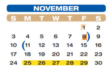 District School Academic Calendar for Juan Seguin Elementary for November 2019